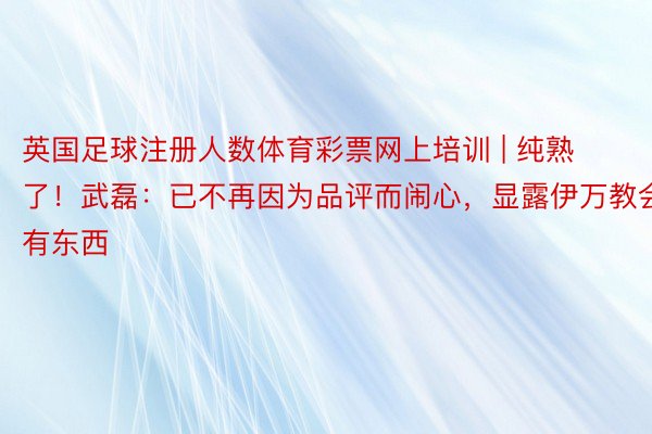 英国足球注册人数体育彩票网上培训 | 纯熟了！武磊：已不再因为品评而闹心，显露伊万教会有东西
